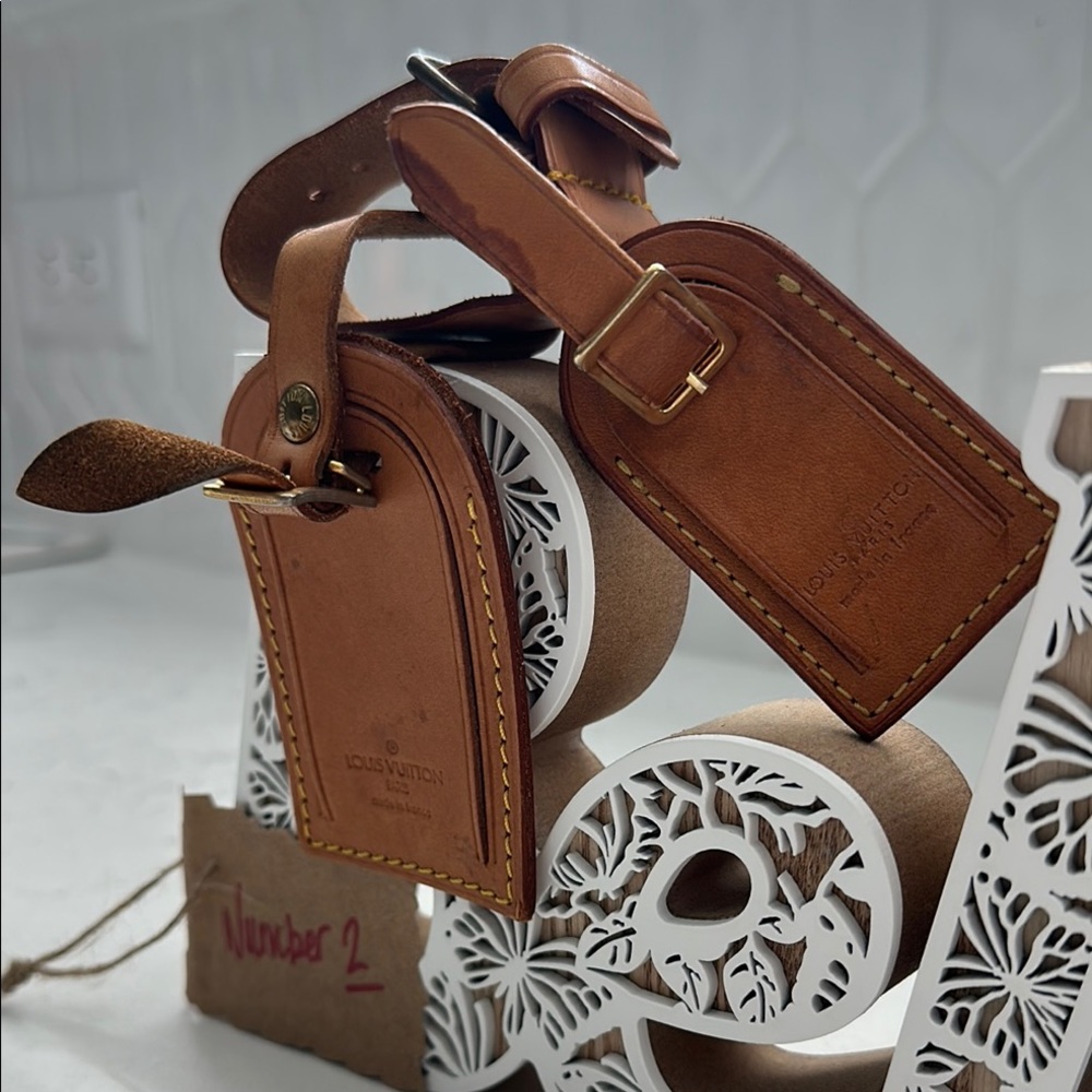 LV#2 ~ Louis Vuitton Brown Leather Luggage Tags and Straps & Poignet - Picture 12 of 14